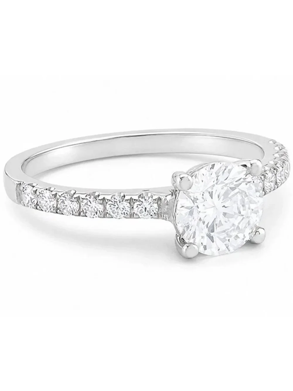 White Sapphire 1.30 Cts Engagement Ring 14k White Gold